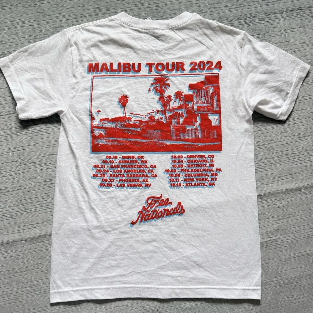 Free Nationals Malibu Tour 2024 Cotton T Shirt American Apparel 1301 White Small